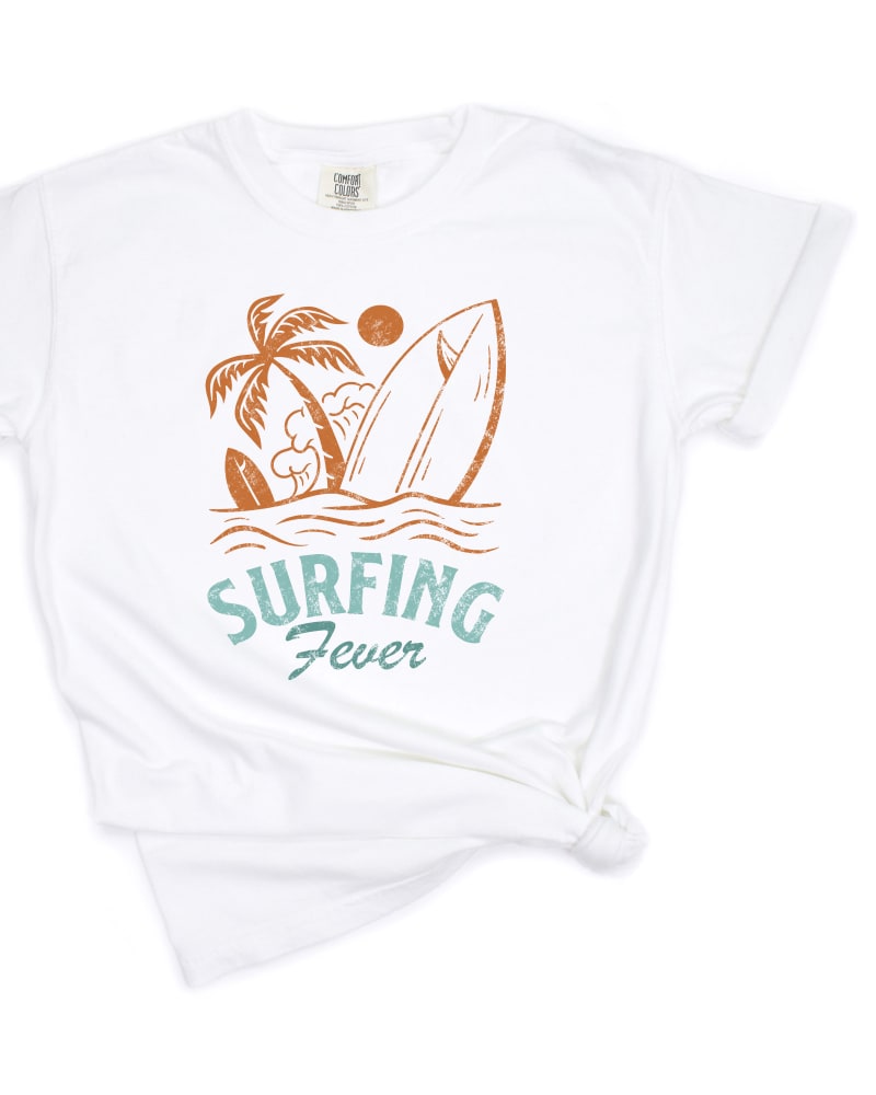 Front of a size L Surfing Fever Garment Dyed Tee in White by Simply Sage Market. | dia_product_style_image_id:299202